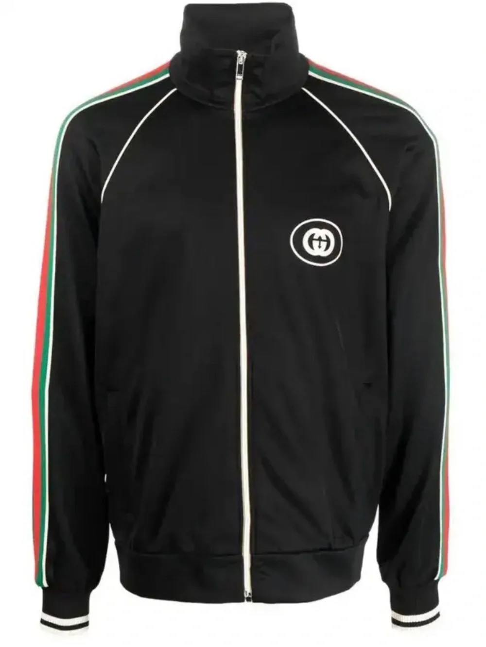 Gucci Black Track Jacket with Green and Red Stripe